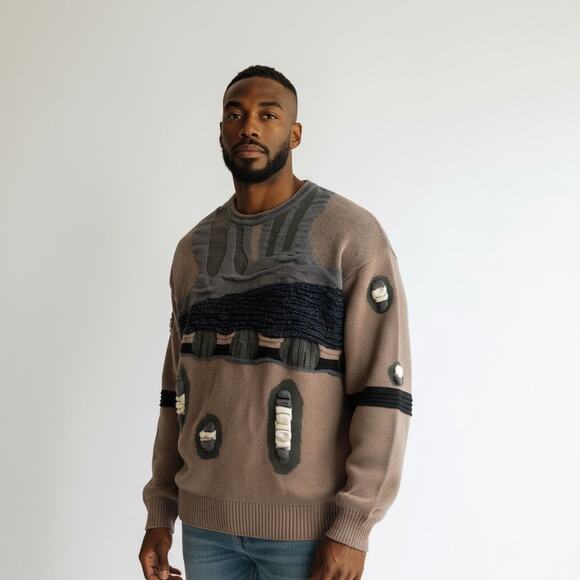 VINTAGE ABSTRACT PATTERN KNITTED PULLOVER SWEATER COOGIE STYLE A.DINER MEN SZ XL - Picture 14 of 14